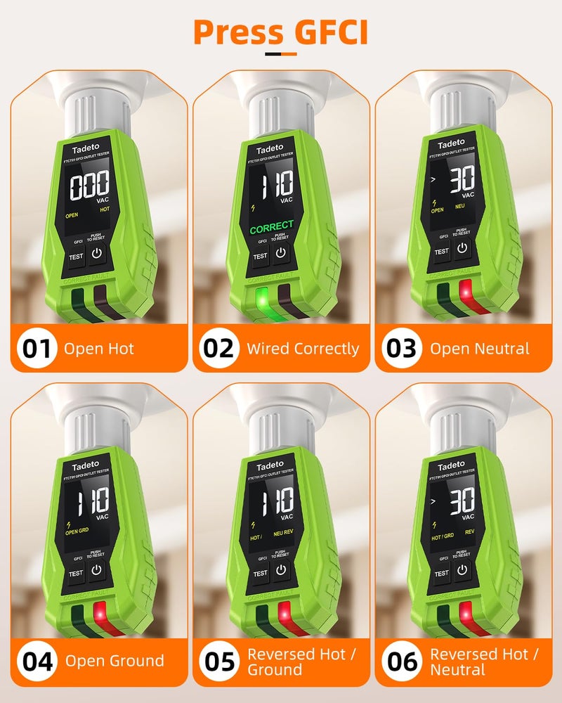 Tadeto Circuit Breaker Finder Tool with Outlet Tester, Quickly GFCI, Voltage, Electric Tester with Dual LCD Display, Light Socket and 3-2 Prong Grounding Adapter, Alligator Clip Adapter - Image 5